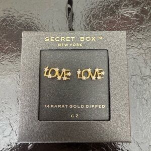 Secret Box LOVE 14K Gold Dipped & CZ Earrings NIB